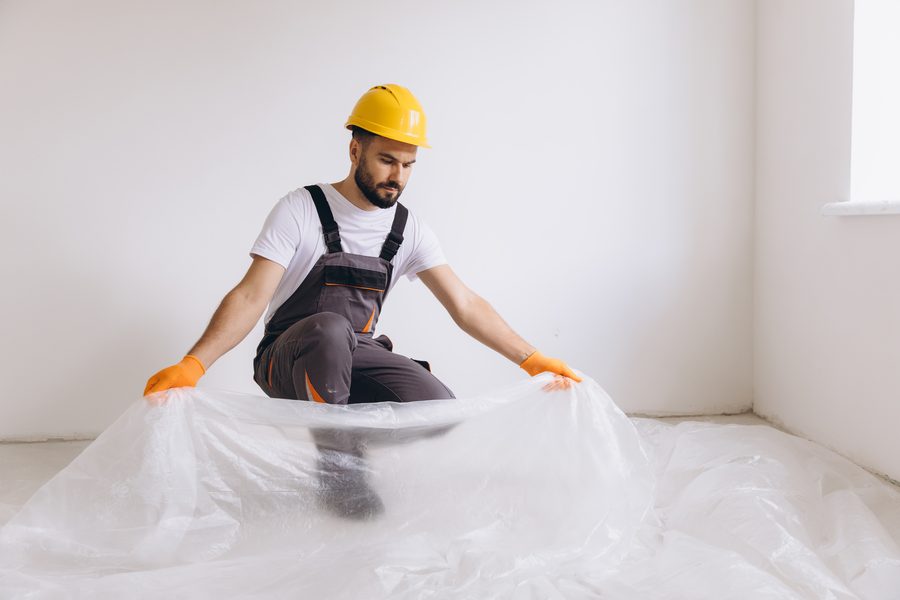 Interior finish work under construction